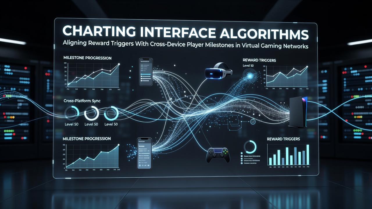 Diagram showing algorithmic pathways linking player milestones across mobile and desktop gaming interfaces with reward triggers