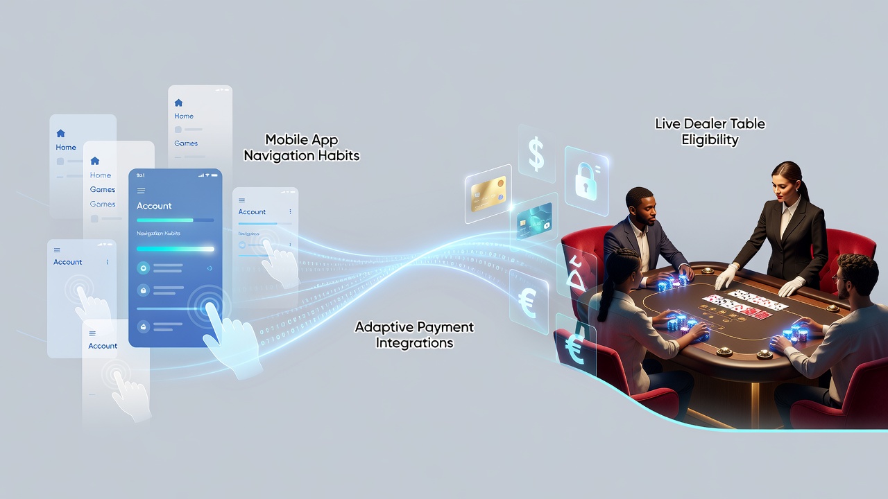 Mobile casino app interface showing navigation patterns and payment integration points